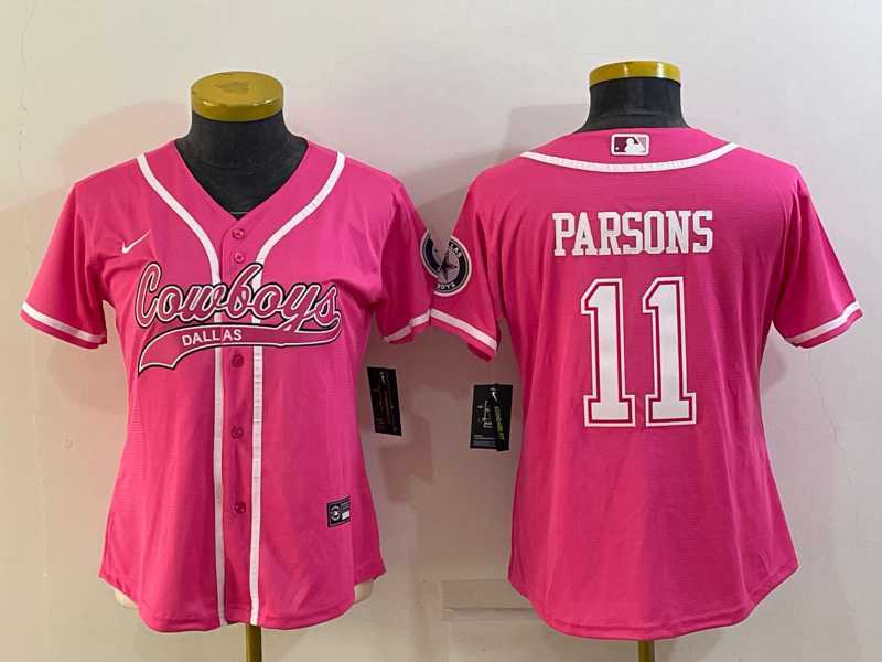 Womens Dallas Cowboys #11 Micah Parsons Pink With Patch Cool Base Stitched Baseball Jersey